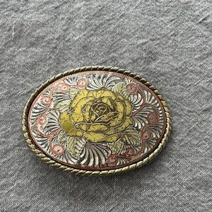 Vintage Gold and Silver Rose Belt Buckle
